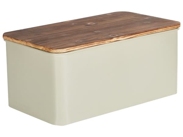 Brødkasse med Låg Beige Metal Brødboks til Køkken Opbevaring Brød Holder Box Brødopbevaring