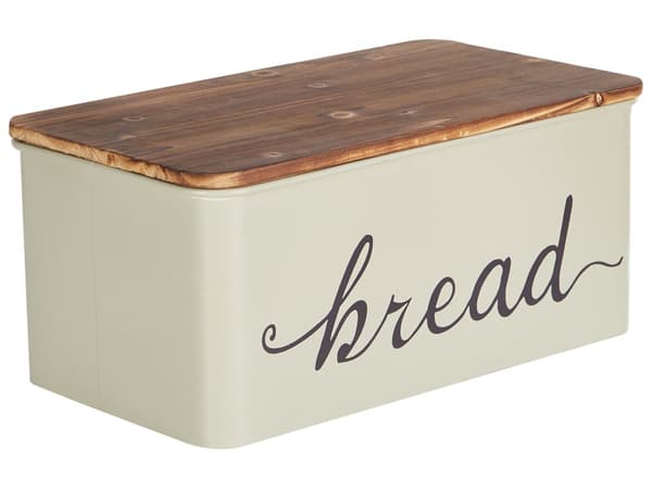 Brødkasse med Låg Beige Metal Brødboks til Køkken Opbevaring Brød Holder Box Brødopbevaring