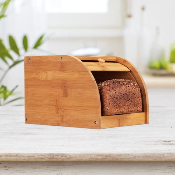 Brödbox - Relaxdays - 10024208 - Bambuträ - Skjutlock - 27x20,2x18,2 cm