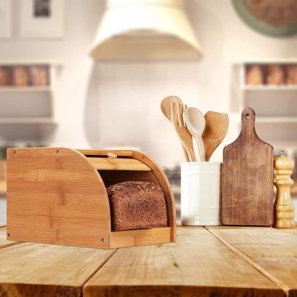 Brödbox - Relaxdays - 10024208 - Bambuträ - Skjutlock - 27x20,2x18,2 cm