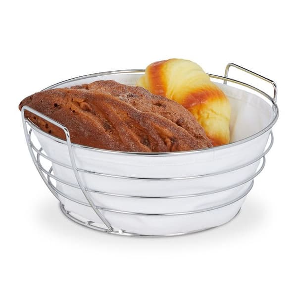 Relaxdays Metallbrödskorg, med avtagbar tyginsats, rund, fin korg för bakverk, Ø 23 cm, vit