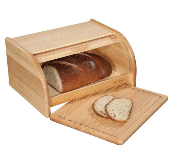 Zassenhaus - 065084 - Lantbrödslåda med rulllock och skärbräda i bok 40 x 30 x 20 cm