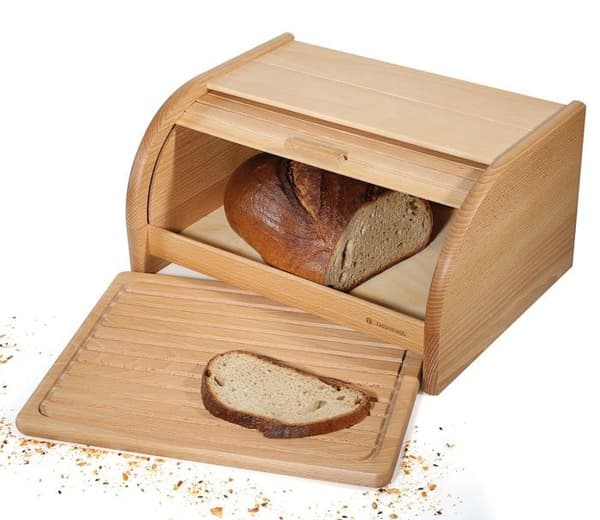 Zassenhaus - 065084 - Lantbrödslåda med rulllock och skärbräda i bok 40 x 30 x 20 cm