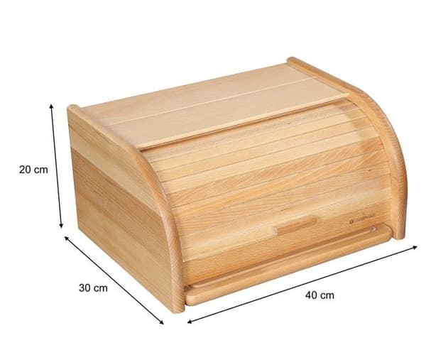 Zassenhaus - 065084 - Lantbrödslåda med rulllock och skärbräda i bok 40 x 30 x 20 cm