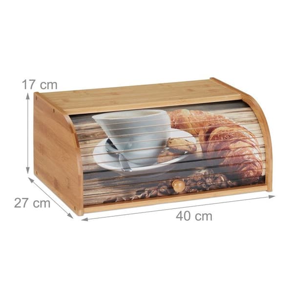 Relaxdays Bamboo Bread Box, Brödförvaring, Skjutlock, Mönstrad Baguette Loaf Box, 17x40x27cm, Nature