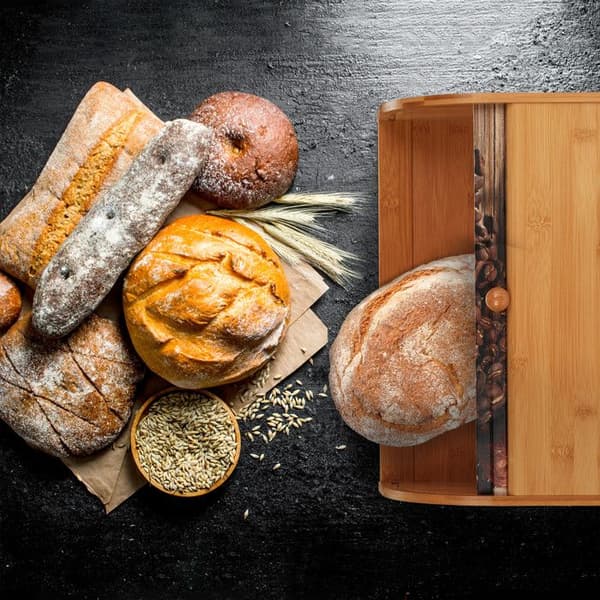 Relaxdays Bamboo Bread Box, Brödförvaring, Skjutlock, Mönstrad Baguette Loaf Box, 17x40x27cm, Nature