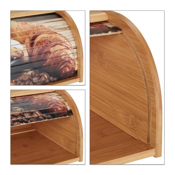 Relaxdays Bamboo Bread Box, Brödförvaring, Skjutlock, Mönstrad Baguette Loaf Box, 17x40x27cm, Nature