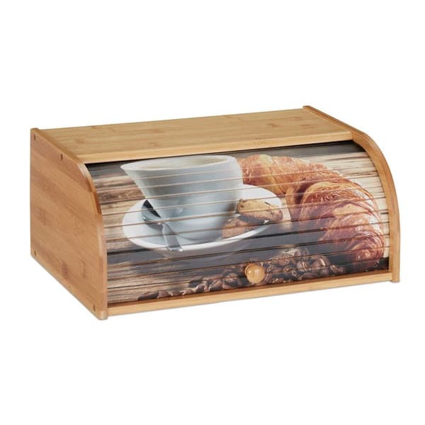 Relaxdays Bamboo Bread Box, Brödförvaring, Skjutlock, Mönstrad Baguette Loaf Box, 17x40x27cm, Nature