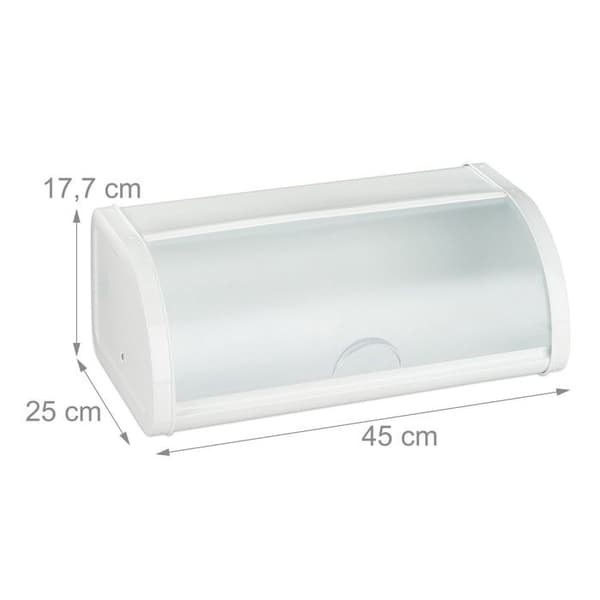 Relaxdays White Bread Box, förvaring av färskt bröd, bakverk, transparent skjutlock, stål, vit