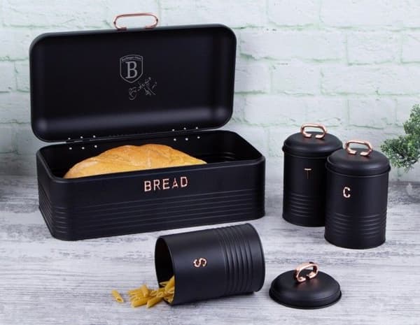Set med burkar och brödlåda - BERLINGERHAUS - Black Rose - Rostfritt stål - 4 delar - Modernt design