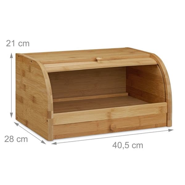 Relaxdays Brödbox, knivlåda brödkassa i bambu trä lock HxlxB: 21 x 40,5 x 28 cm, naturnyans