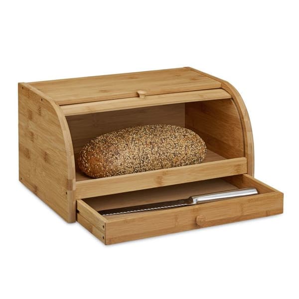 Relaxdays Brödbox, knivlåda brödkassa i bambu trä lock HxlxB: 21 x 40,5 x 28 cm, naturnyans