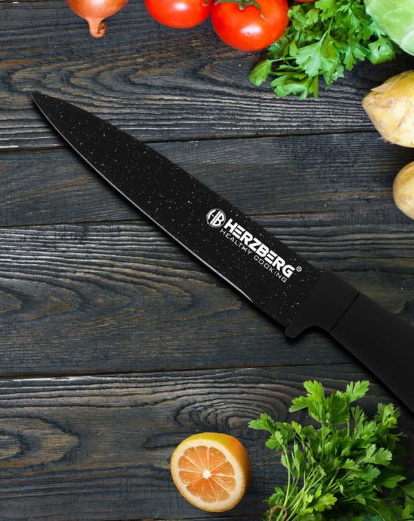 Herzberg 8-delers knivsett med akrylstativ - svart marmor