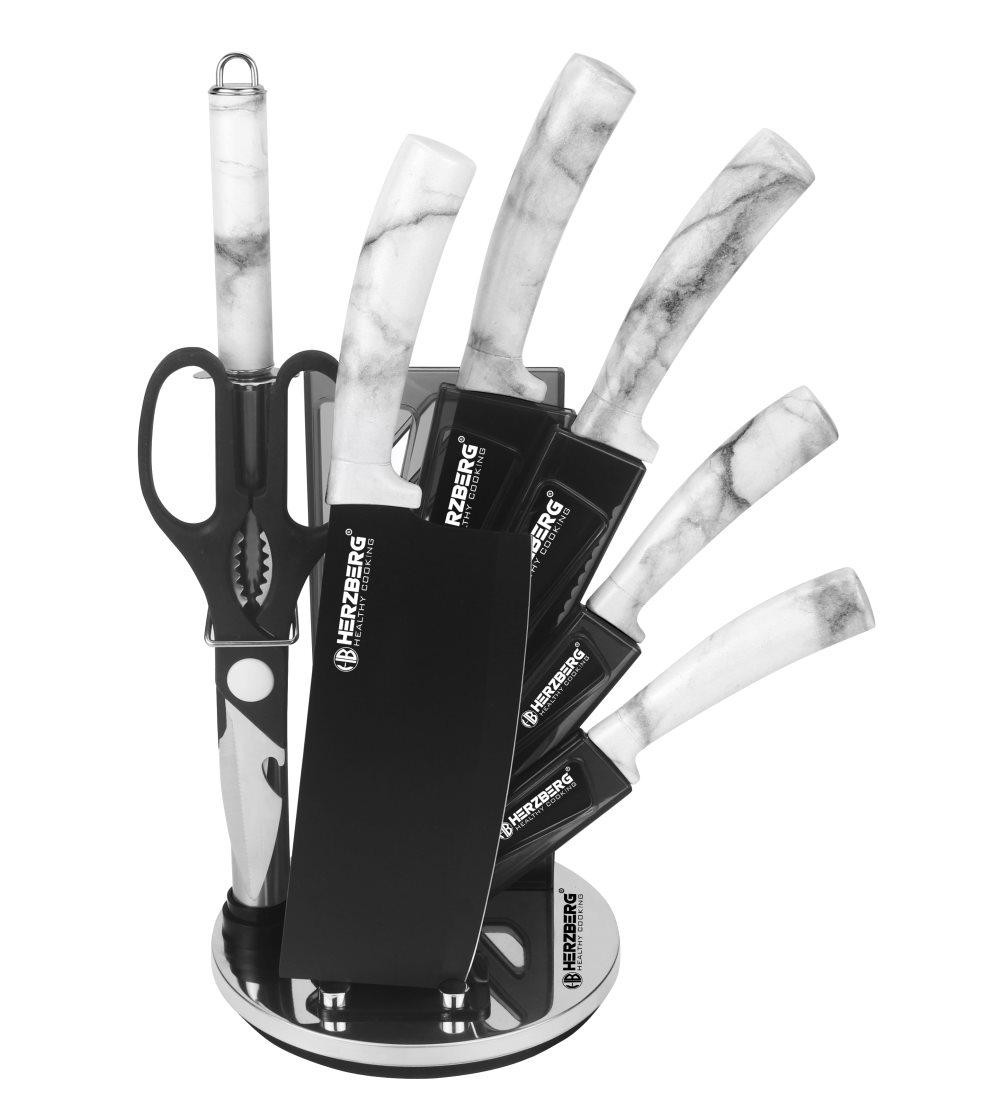 Herzberg HG-MSN8STN: 8 delar knivset med akrylstativ - sten