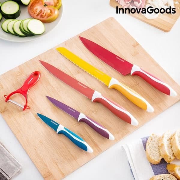 Set med knivar och skalare i rostfritt stål med keramisk beläggning (6 stycken) - Kit Professionel kniv