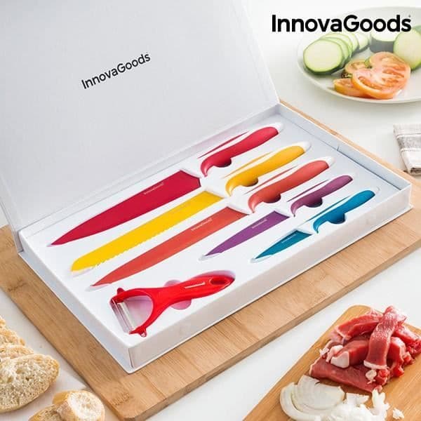 Set med knivar och skalare i rostfritt stål med keramisk beläggning (6 stycken) - Kit Professionel kniv