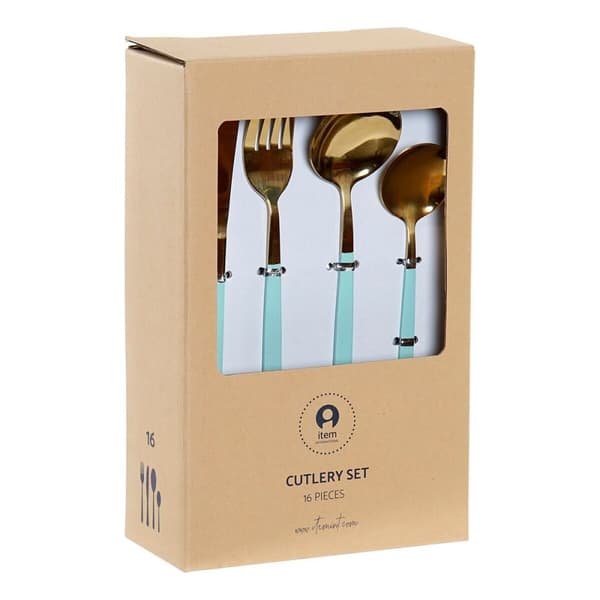 Bestick-set DKD Home Decor Grön Gyllene Rostfritt stål 1,5 x 0,5 x 22,3 cm 16 Delar