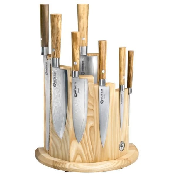 Magnetisk block + 7 olivolja Boker Damaskus knivar