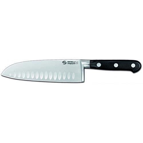 Sanelli Ambrogio Chef Santoku, kniv, honeycomb, 18 cm, rostfritt stål, grå