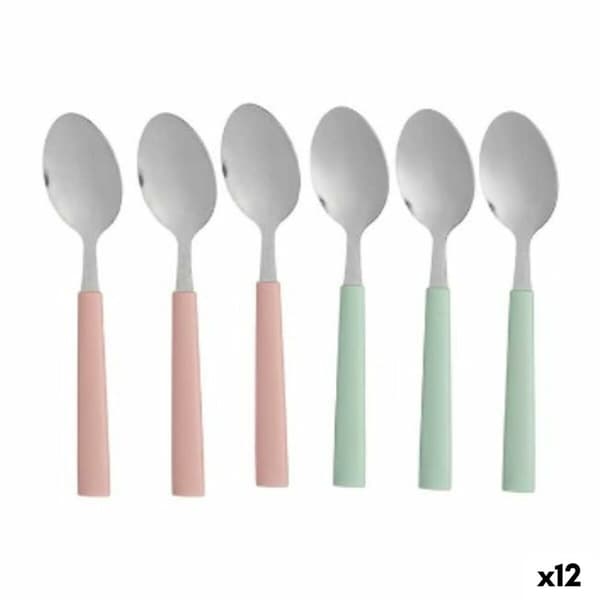 Set med skedar Kinvara CN-KT166096-1S Grön Rosa Silvrig Rostfritt stål Plast 18,7 cm (12 antal)