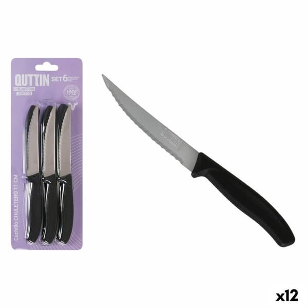 Kødkniv Sæt Quttin Sort Sølvfarvet 11 cm 6 Dele (12 enheder)