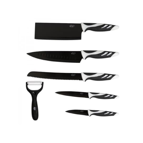 Cecotec Set of 6 professional black Swiss-style knives. With a 2.5-mm edge, made of stainless steel and ceramic enamel. With non-slip PP comfort hand