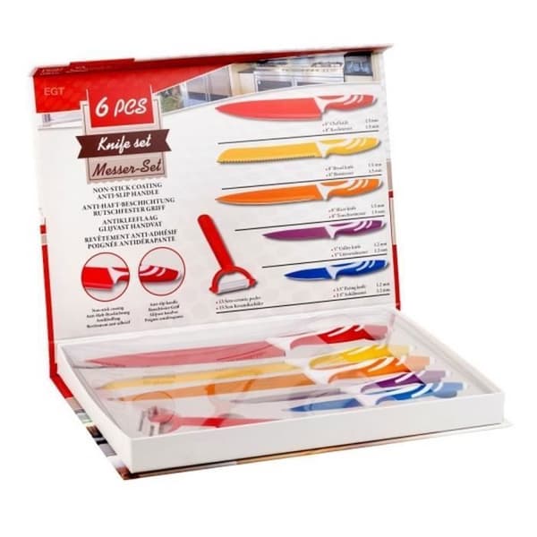 Set med 5 knivar + keramisk designskalare