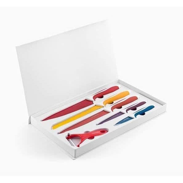 KÖKSKNIV InnovaGoods Box inklusive knivar och skalare Flerfärgat rostfritt stål 38 x 24 x 3 cm91