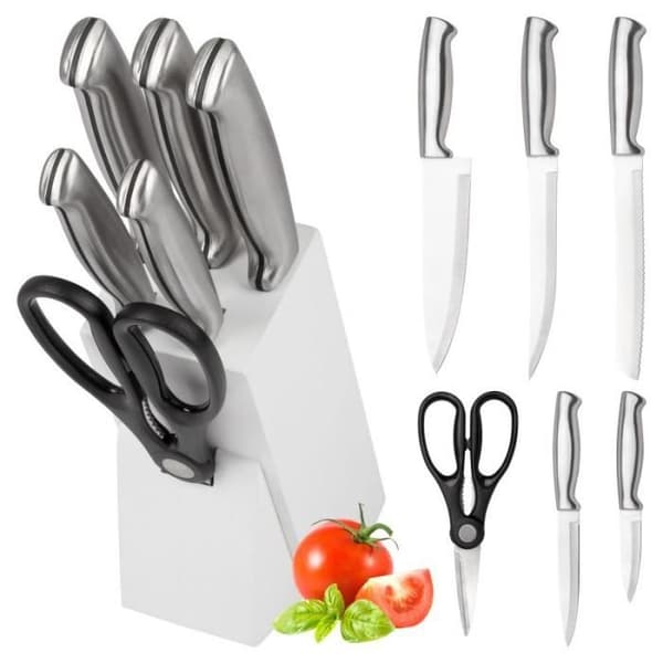 Classbach C-MBS4018-Vit 7-delat vit knivset med stativ