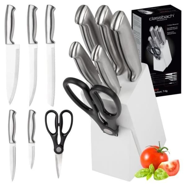 Classbach C-MBS4018-Vit 7-delat vit knivset med stativ