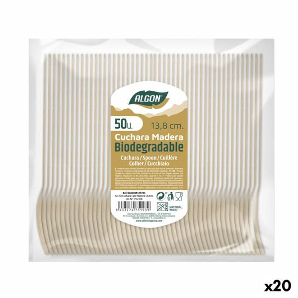 Set med skedar Algon Efterrätt Trä 20 antal 14 x 3 x 0,2 cm