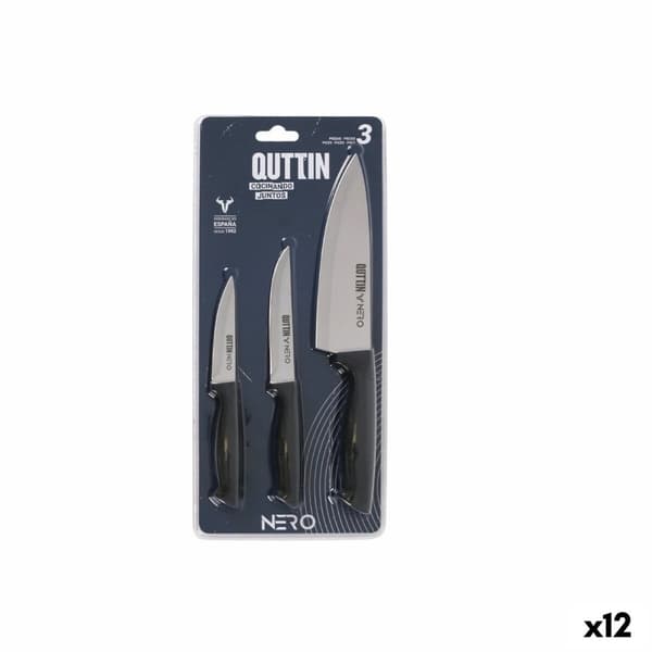 Knivsett Quttin Nero Svart Sølv 3 Deler (12 enheter)