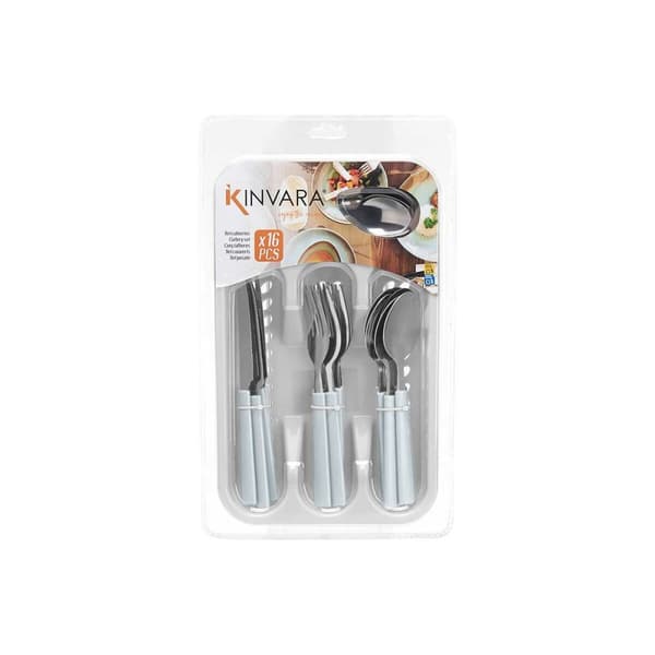 Ruokailuvälinesetti Kinvara KT166096-1C Valkoinen Hopeinen Ruostumaton teräs Muovinen (6 osaa)