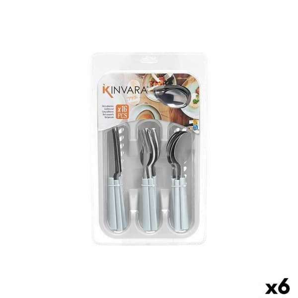 Ruokailuvälinesetti Kinvara KT166096-1C Valkoinen Hopeinen Ruostumaton teräs Muovinen (6 osaa)
