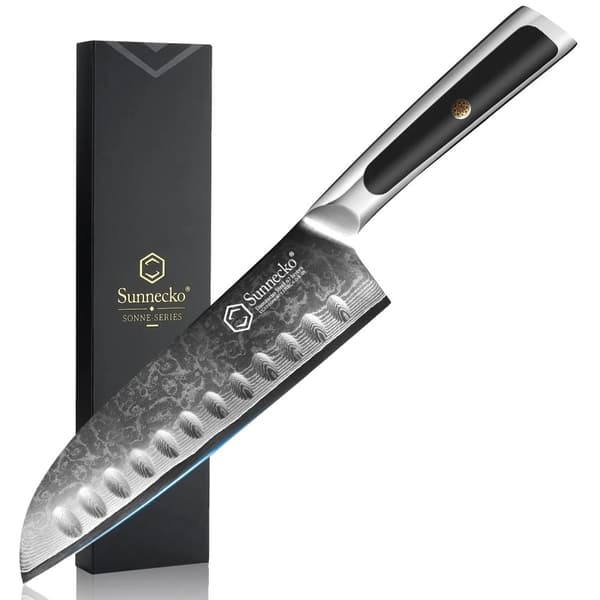 Damaskus Køkkenknive, 8 Tommer Klinge, Ergonomisk Håndtag,7 tommer Santoku kniv