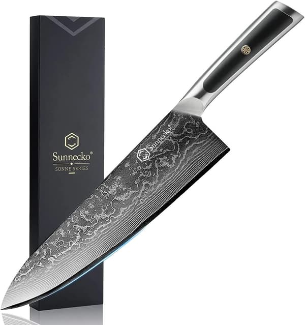 Damaskus Køkkenknive, 8 Tommer Klinge, Ergonomisk Håndtag,7 tommer Santoku kniv