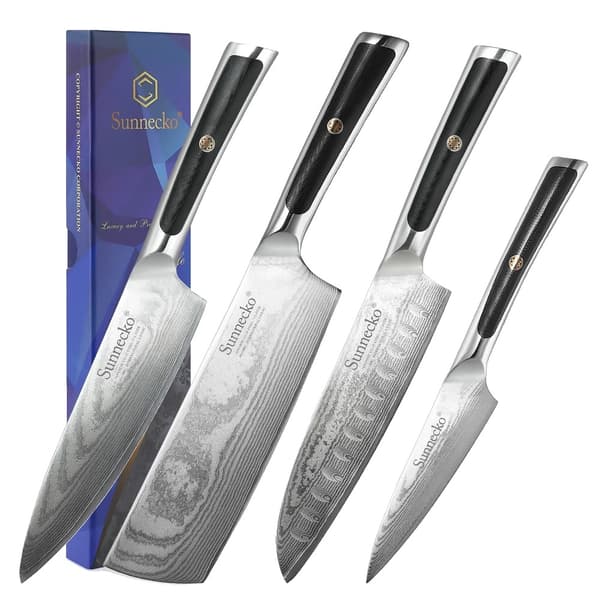 Kokkekniv Sæt, 73 Lag Damascus Stål, Ergonomisk G10 Håndtag,4PCS Kniv Sæt B 4PCS Knives Set A