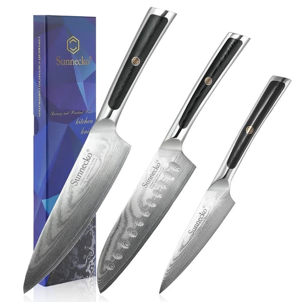 Kokkekniv Sæt, 73 Lag Damascus Stål, Ergonomisk G10 Håndtag,4PCS Kniv Sæt B
