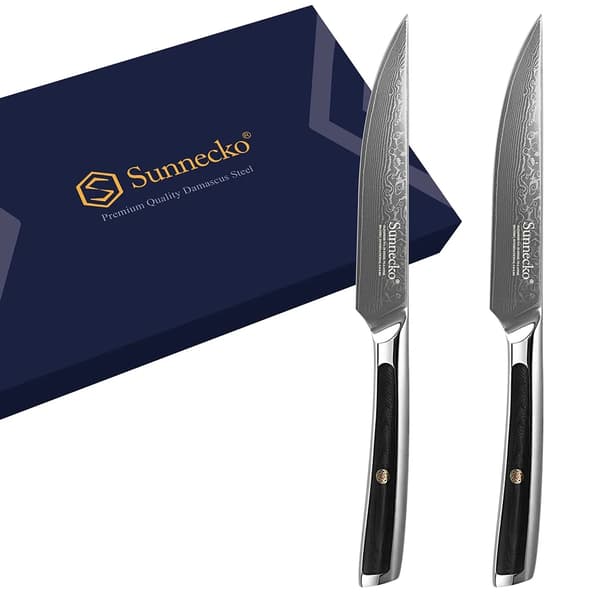 Sunnecko Utility Steakknivar, 5-tums VG10 Damaskusblad, Bekväm G10-handtag,4-delarsset