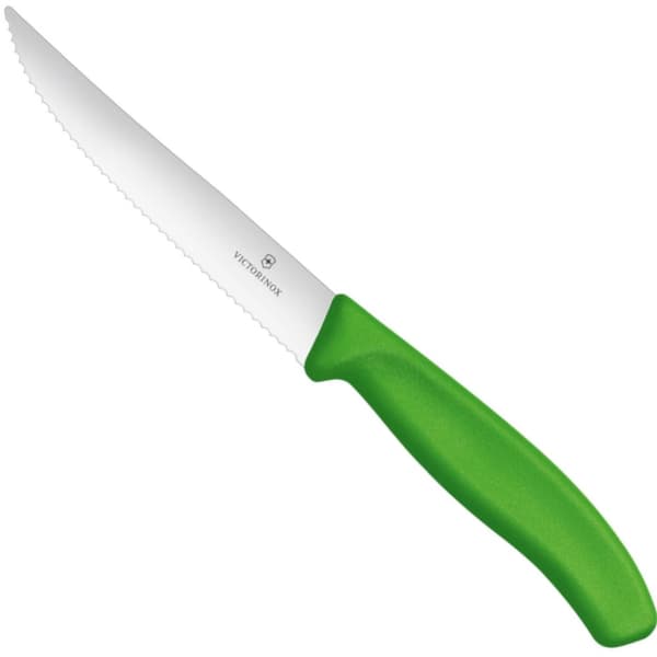 Takket pizzabøfkniv med skarp spids, længde 120/232 mm - grøn