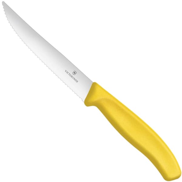 Hammastettu pizzapihviveitsi terävällä kärjellä, pituus 120/232 mm - keltainen