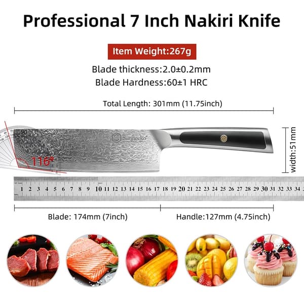 Damaskusstål Kökknivar, Ergonomiskt Handtag, Ultra Vass Blad,7 tum Santoku-kniv