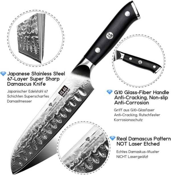SHAN ZU japanska Damaskus stål Santoku kniv 67 lager stål köksknivar PRO-serien