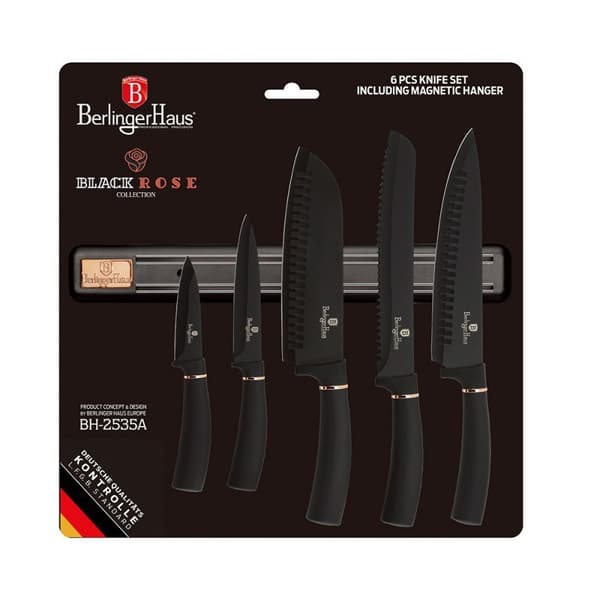 SÆT MED 5 KØKKENKNIVE MED STRIP BERLINGER HAUS BH-2535 SORT ROSE