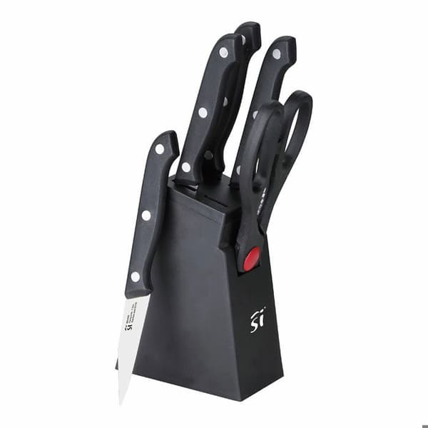 San Ignacio SG-4181 kökskniv och hållare set svart rostfritt stål 6 delar