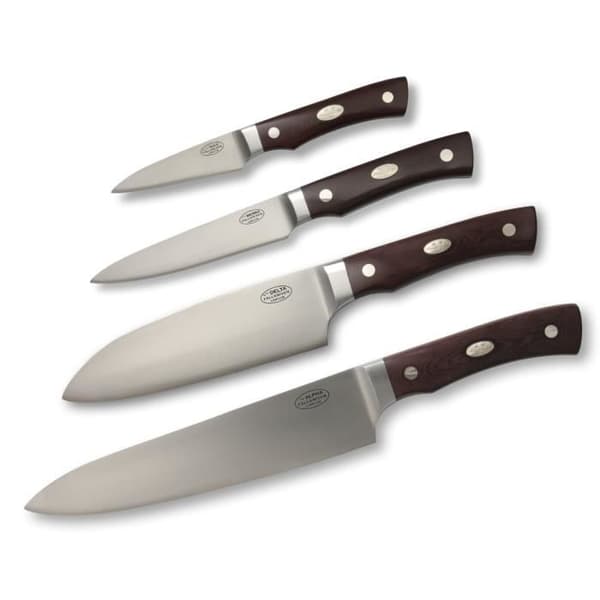 Kniv Fallkniven Alpha kökskniv i CoS laminerat stål och 20 cm blad, brunt micarta handtag i träslida