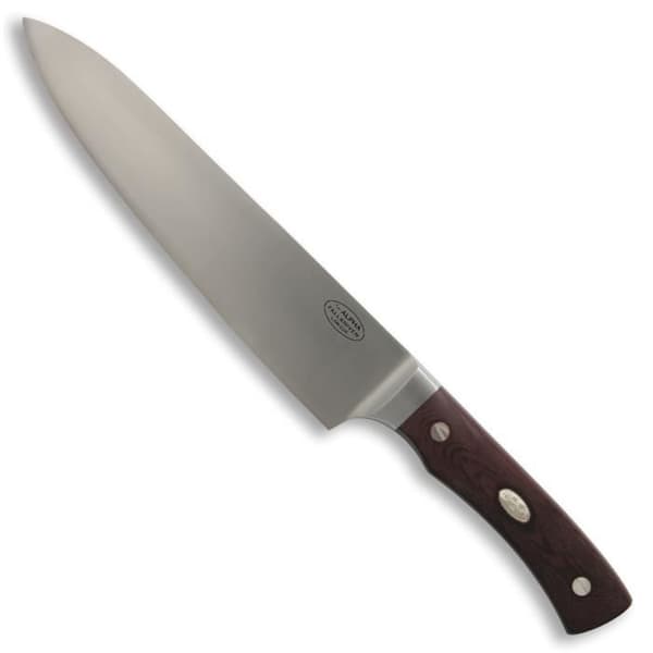 Kniv Fallkniven Alpha kökskniv i CoS laminerat stål och 20 cm blad, brunt micarta handtag i träslida