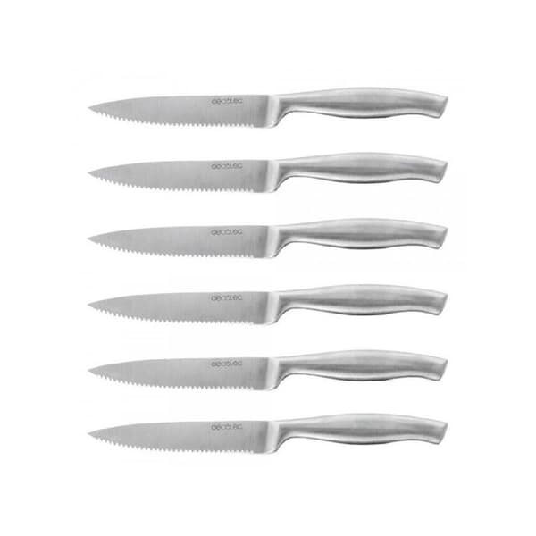 Set med 6 professionella sågtandade köttknivar. Handtag och blad smidda av ett enda stycke stål Professionella köttknivar