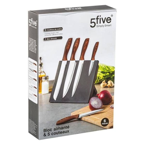 5five - magnetblock med 5 svarta knivar