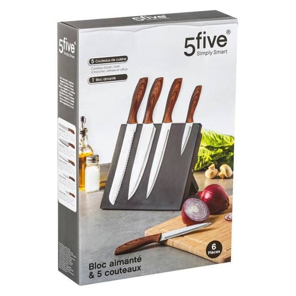 5five - magnetblock med 5 svarta knivar